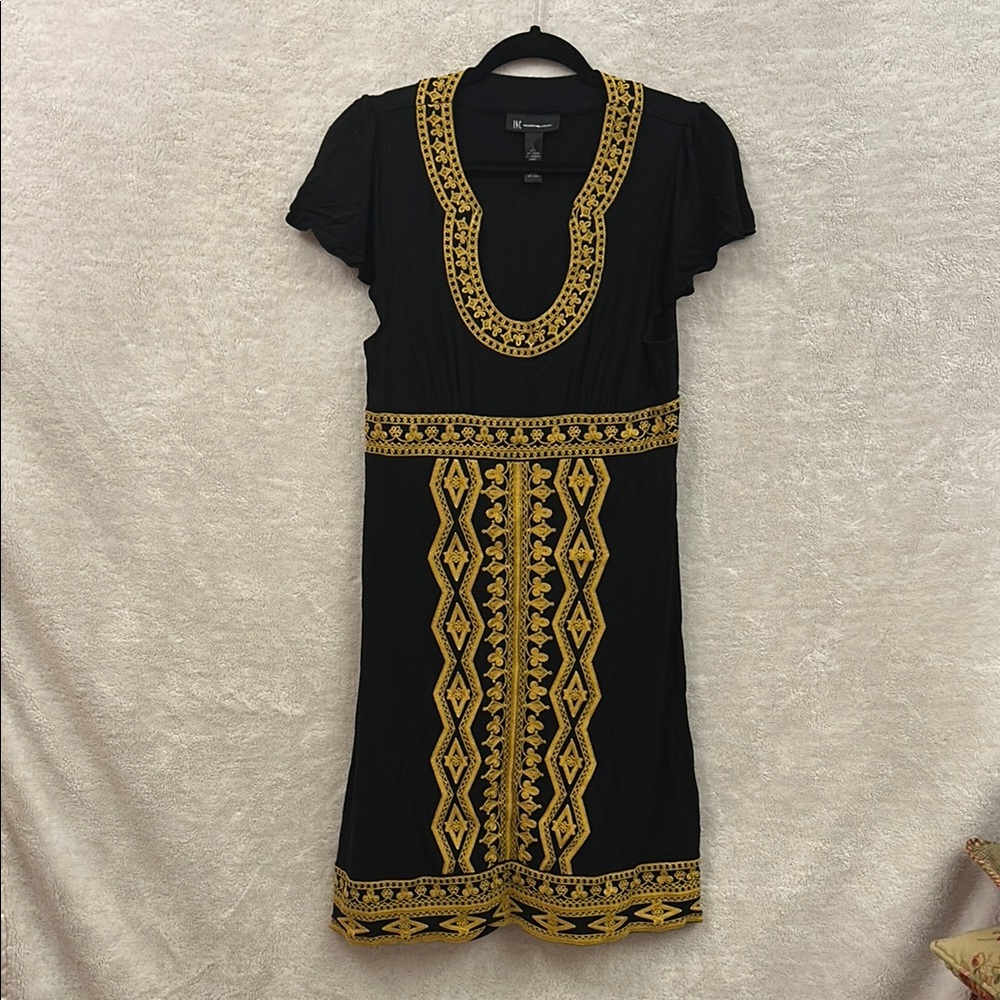 INC International Concepts Black and Gold Embellished Sheath Dress